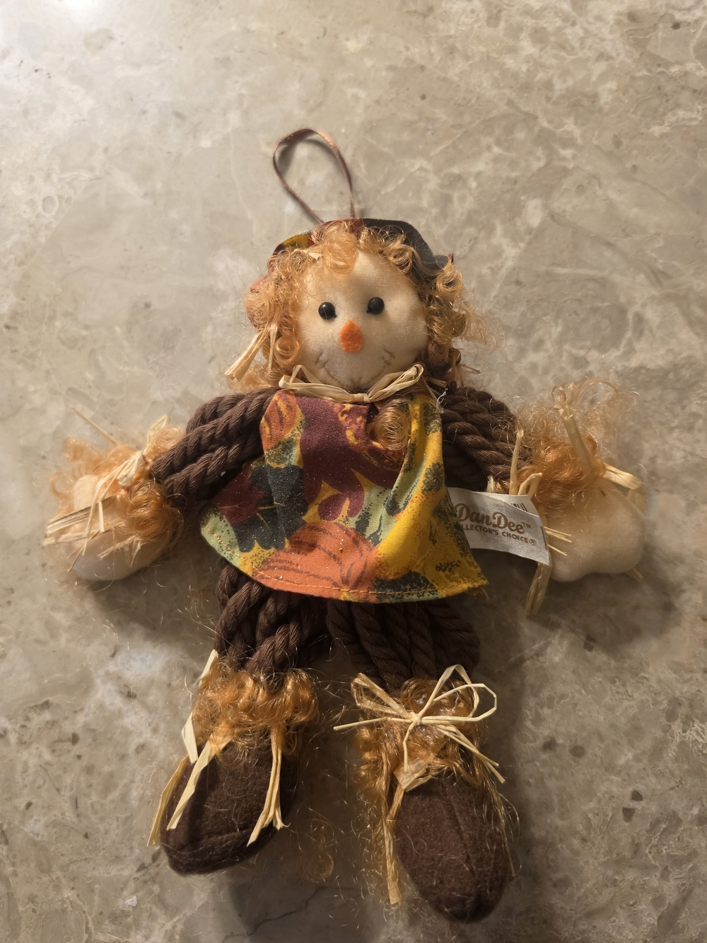 Vintage Fall Harvest Rag Scarecrow Ornament in Brown and Orange